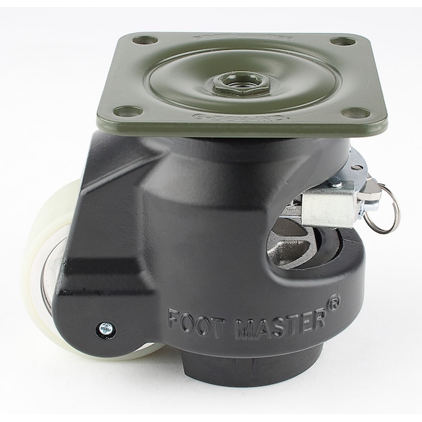 Foot Master Leveling Caster, Ratchet, 63 mm PU Wheel, 90x90 mm Plate, Swivel, 550 kg Cap, NBR Foot Pad, Black GDR-80-F-HUP-FBL - main